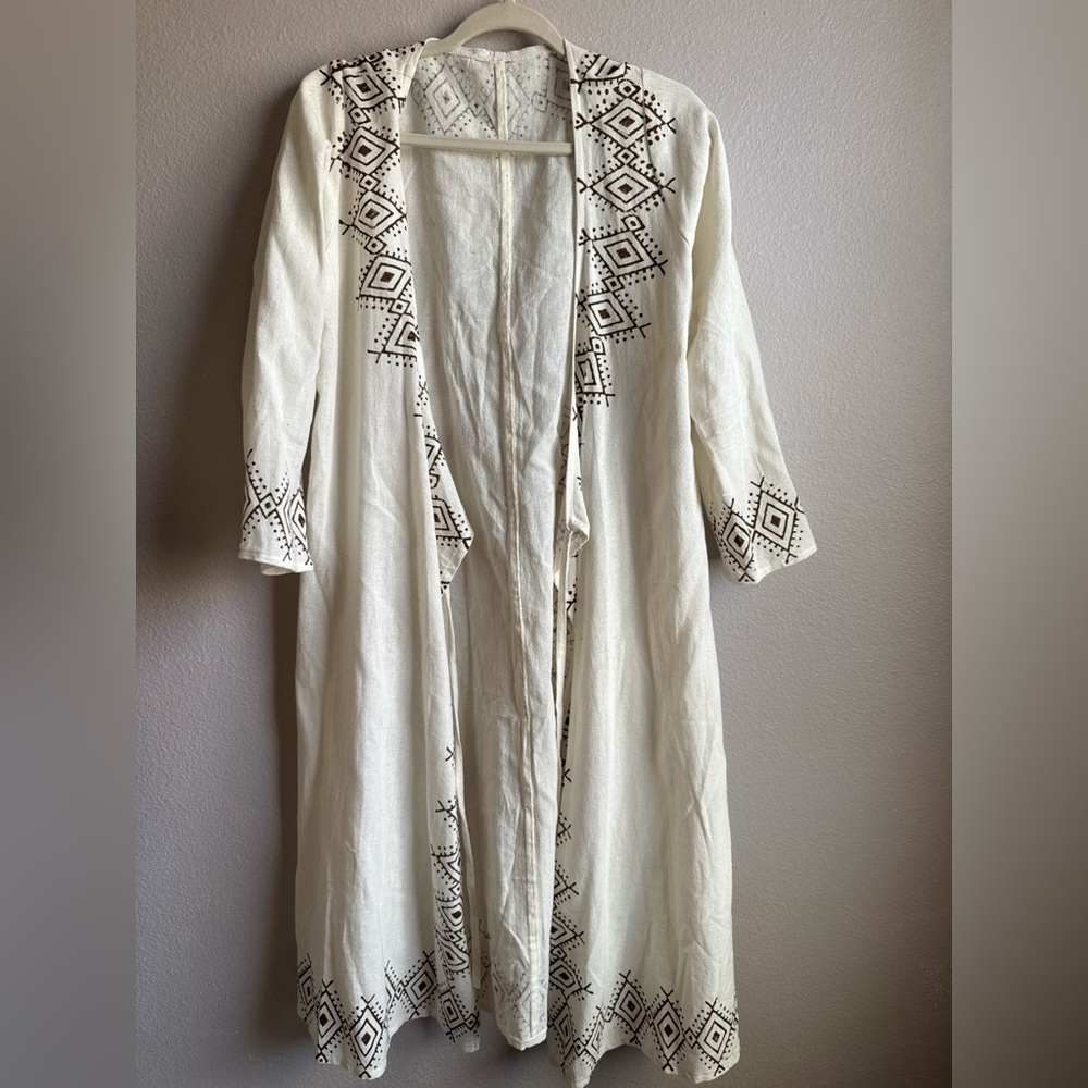 Bohemian Cream and Black Embroidered Cardigan Kimono RARE